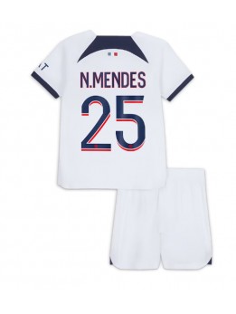 Billige Paris Saint-Germain Nuno Mendes #25 Bortedraktsett Barn 2023-24 Kortermet (+ Korte bukser)